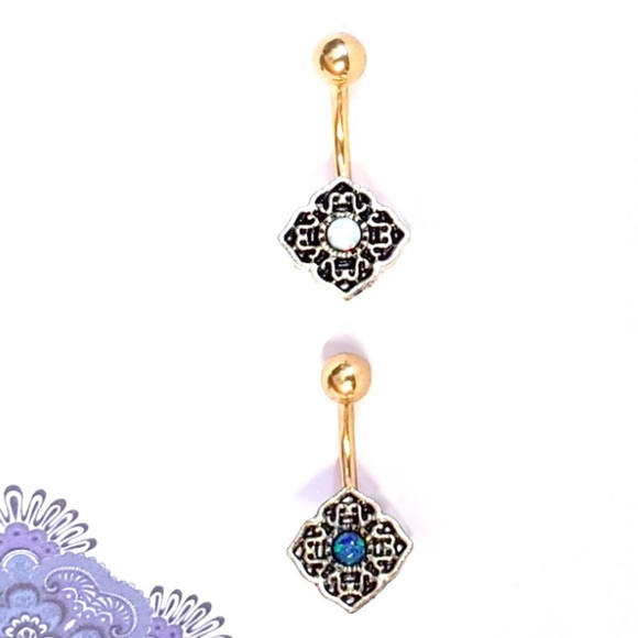 Blue Opal Belly Ring - Picture 2 of 6